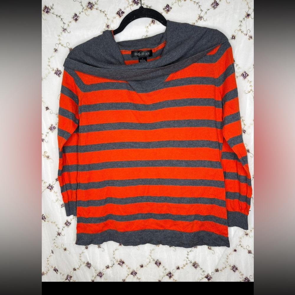 August Silk Orange and Gray Striped Turtleneck Sweater